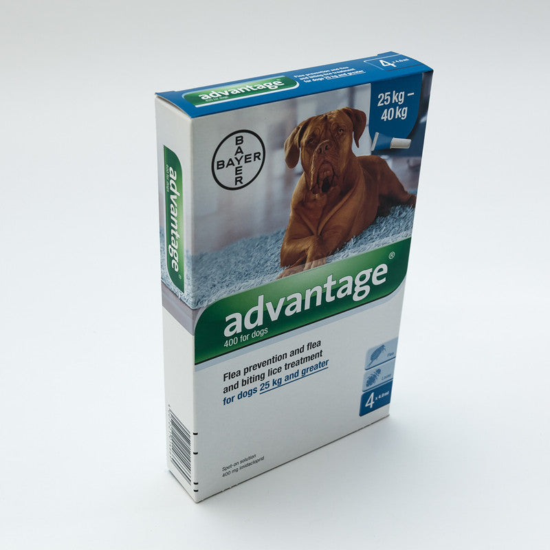Advantage 400 (Blue) Spot on For X-Large Dogs 25-40kg (over 55lbs), 4 Pack