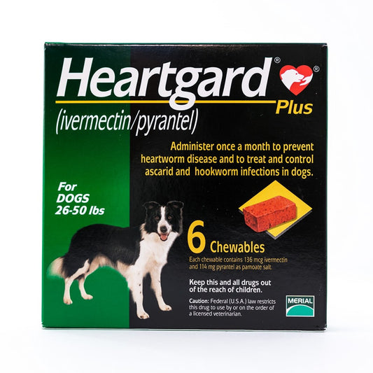 Heartgard Plus (Green) Chewables for Dogs 26-50lbs(12-22kg), 6 Pack