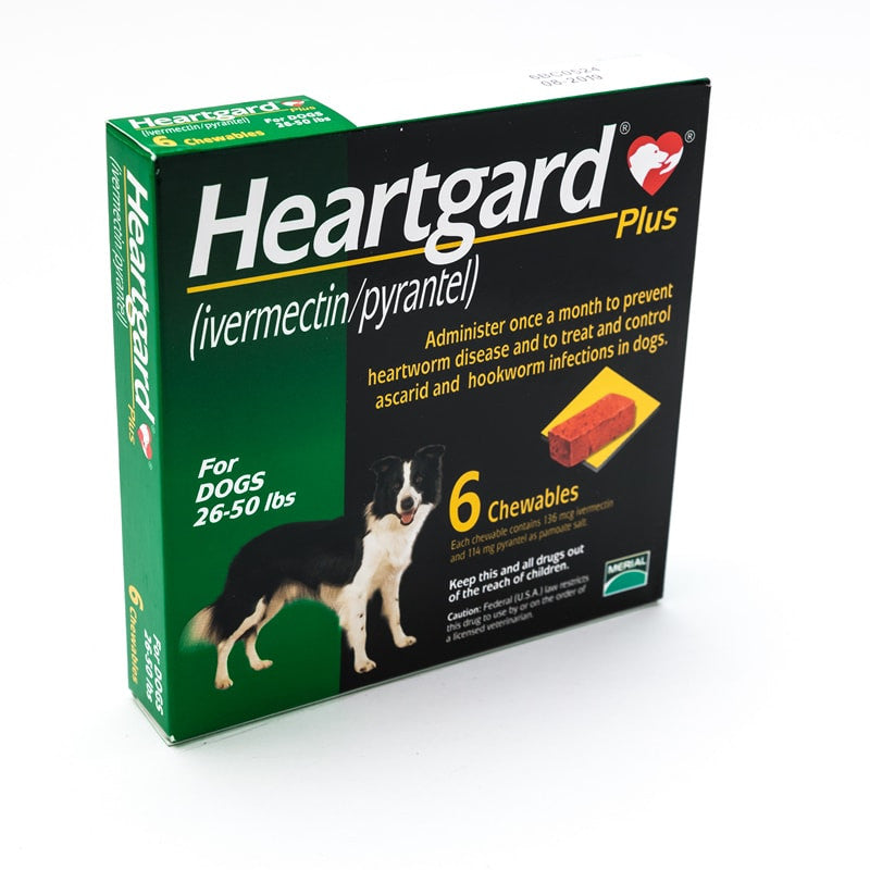 Heartgard Plus (Green) Chewables for Dogs 26-50lbs(12-22kg), 6 Pack