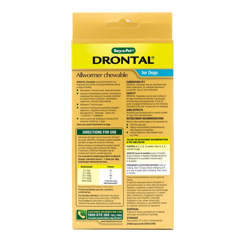 Drontal Allwormer Chewables for Medium Dogs up to 22lbs(10kg), 5 Chews Pack