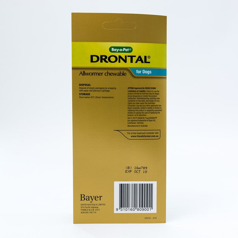 Drontal Allwormer Chewables for Medium Dogs up to 22lbs(10kg), 2 Chews Pack