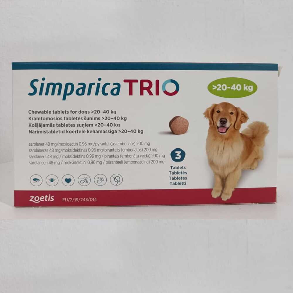 Simparica Trio Chewable Tablets for Dogs weighing 20-40kg (44.1-88) lb ...