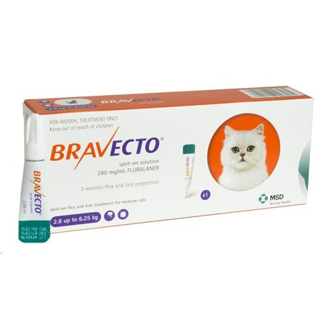 Bravecto 250 mg Solution Spot-On pour chats de taille moyenne 2,8-6,25 kg (6-14 lb)