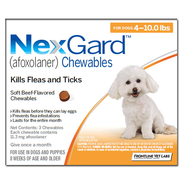 Nexgard Masticables para perros muy pequeños (juguetes) de 2 a 4 kg (4 a 10 libras), PAQUETE de 6