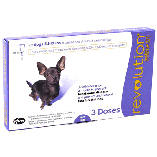 Revolution (violet) pour très petits chiens pesant 2,5 à 5 kg (5,5 à 11 lb), paquet de 3