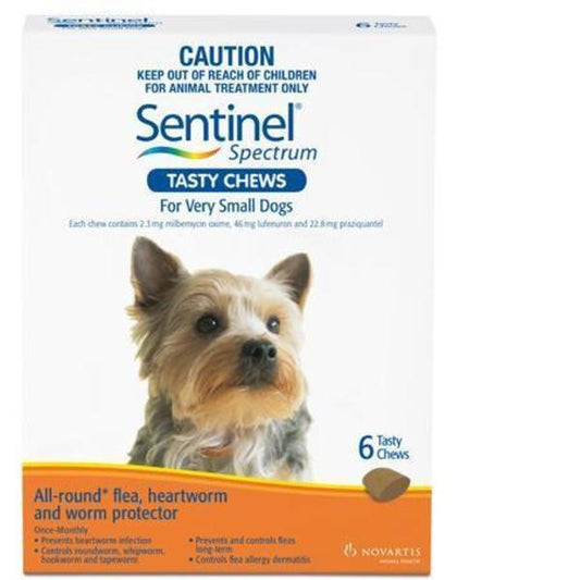 Sentinel Spectrum pour très petits chiens de moins de 9 lb (4 kg), paquet de 6