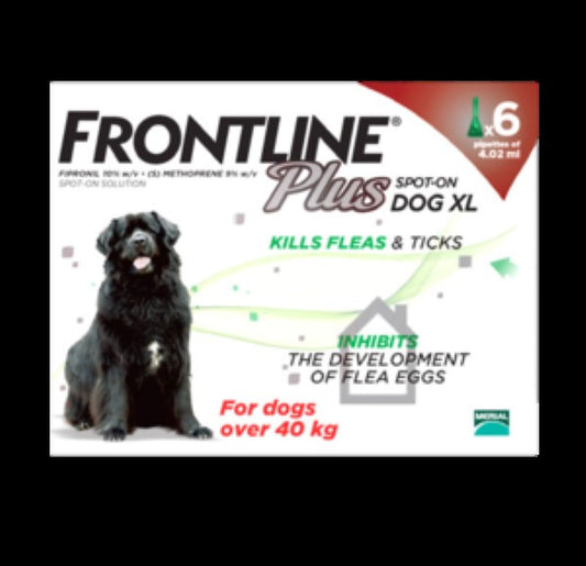 Frontline Plus Perros extragrandes de 89 a 132 libras (40 a 60 kg), paquete de 6