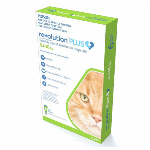 Revolution Plus - Prévention contre les puces, les vers et les tiques pour les grands chats de 5 à 10 kg (11,1 à 22 lb), vert, paquet de 6