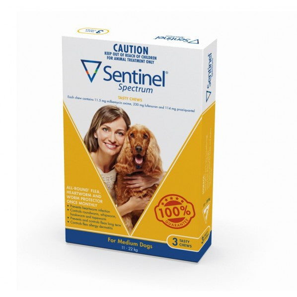 Sentinel Spectrum para perros medianos de 25 a 50 libras (11 a 22 kg), paquete de 3