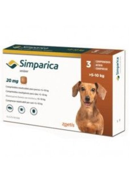 Simparica 20 mg, comprimés à croquer pour chiens &gt; 5 à 10 kg (11 à 22 lb)