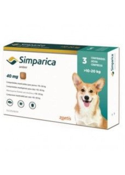 Simparica 40 mg, comprimés à croquer pour chiens &gt; 10 à 20 kg (22 à 44 lb)