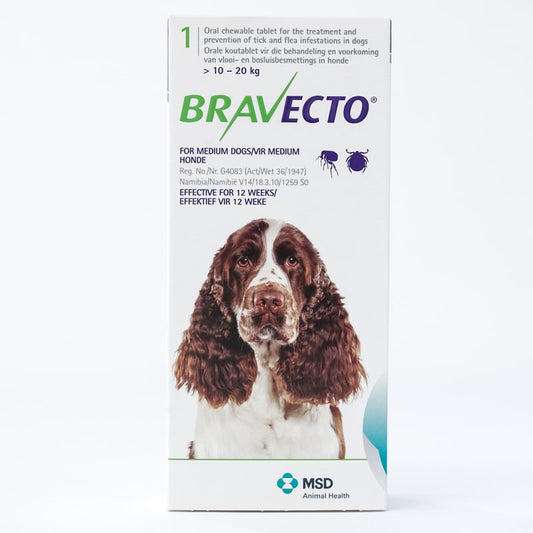Bravecto 500 mg pour chiens de taille moyenne 10-20 kg (22 lb-44 lb)