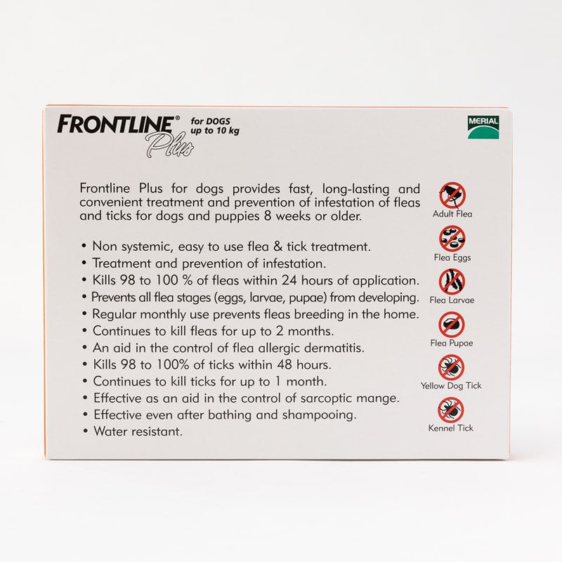 Frontline Plus para perros pequeños de menos de 10 kg (22 lb), paquete de 3