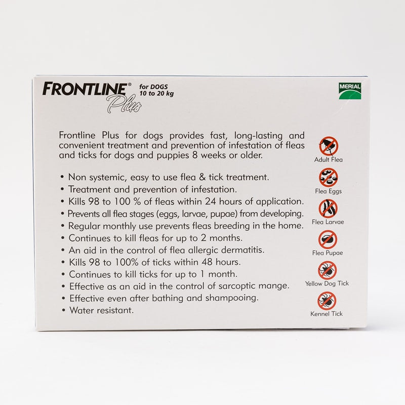Frontline Plus Perros medianos de 23 a 44 libras (10 a 20 kg), paquete de 3
