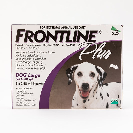 Frontline Plus perros grandes de 45 a 88 libras (20 a 40 kg), paquete de 3