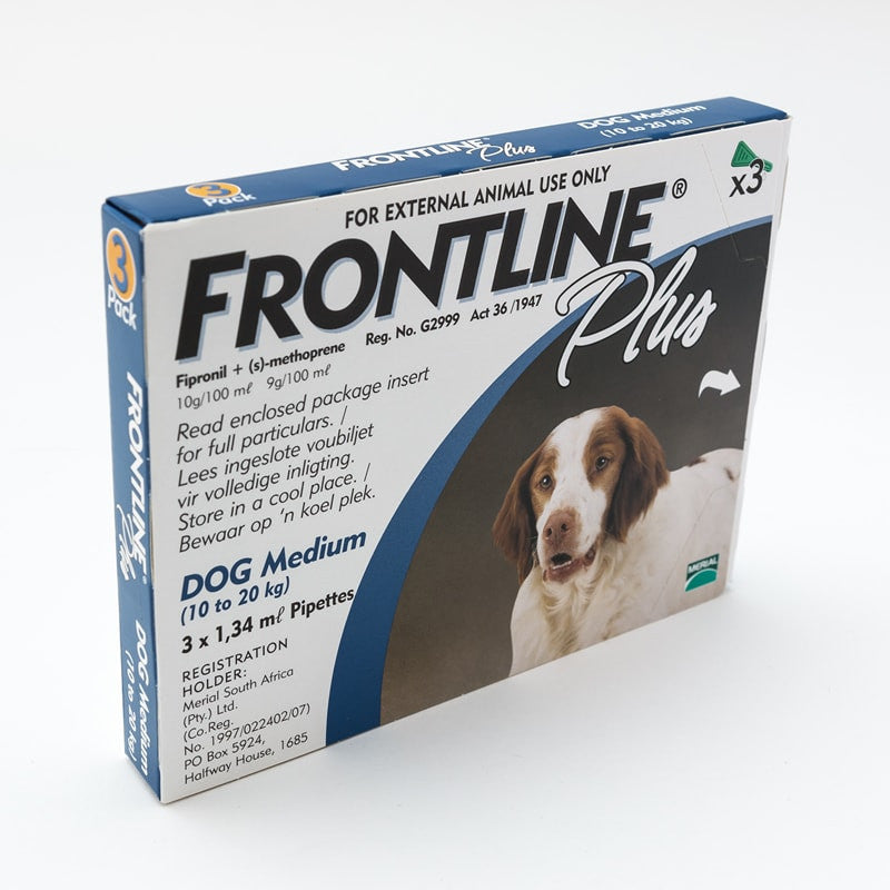 Frontline Plus Perros medianos de 23 a 44 libras (10 a 20 kg), paquete de 3