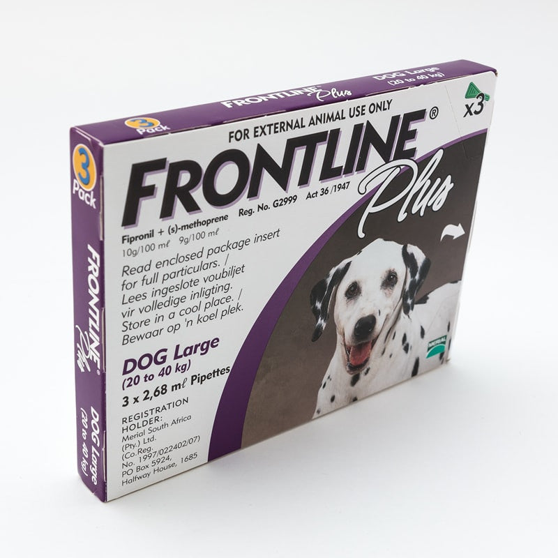 Frontline Plus perros grandes de 45 a 88 libras (20 a 40 kg), paquete de 3