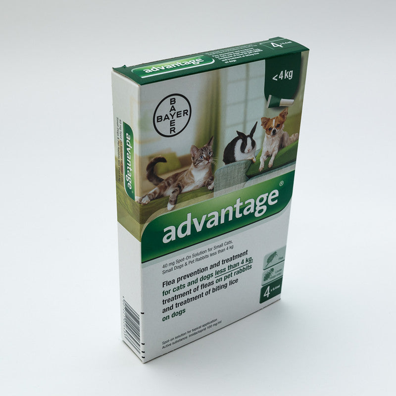 Advantage 40mg Spot-on (Green) for Small Cats, Dogs & Rabbits less than 4kg (8.8lbs)