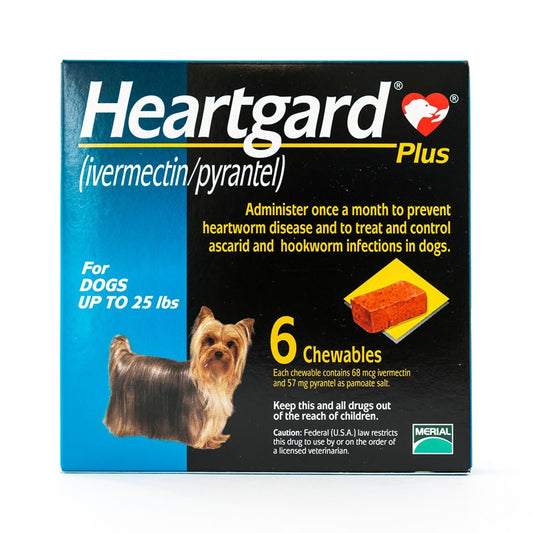 Heartgard Plus (bleu) à croquer pour chiens jusqu'à 25 lb (11 kg), paquet de 6