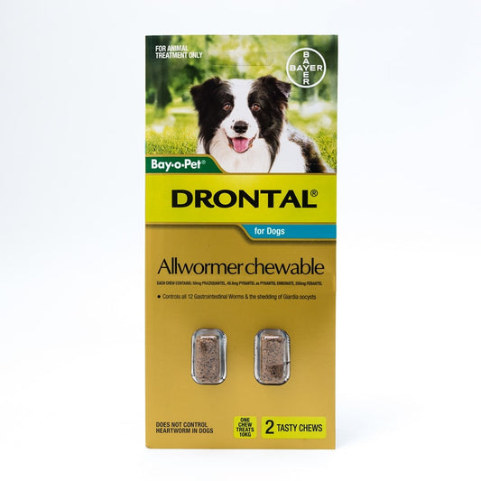 Drontal Allwormer Chewables pour chiens de taille moyenne jusqu'à 22 lb (10 kg), paquet de 2 à mâcher